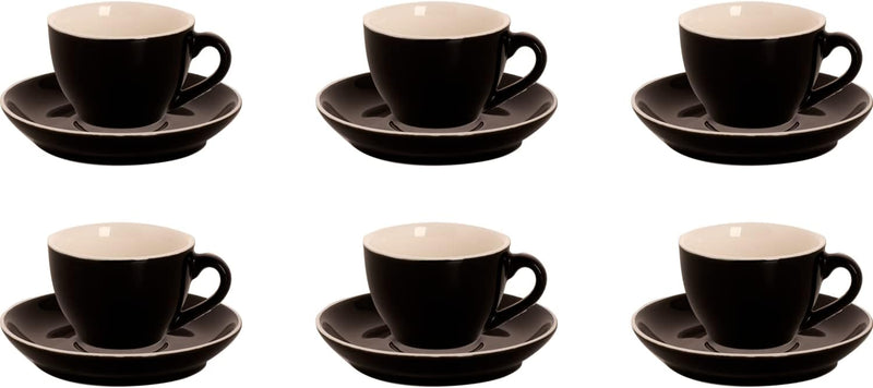 palmer colors Kaffeetassen - 6er-Set, Porzellan, schwarz, 18 cl – 14 cm moderne, kompakte Form, für