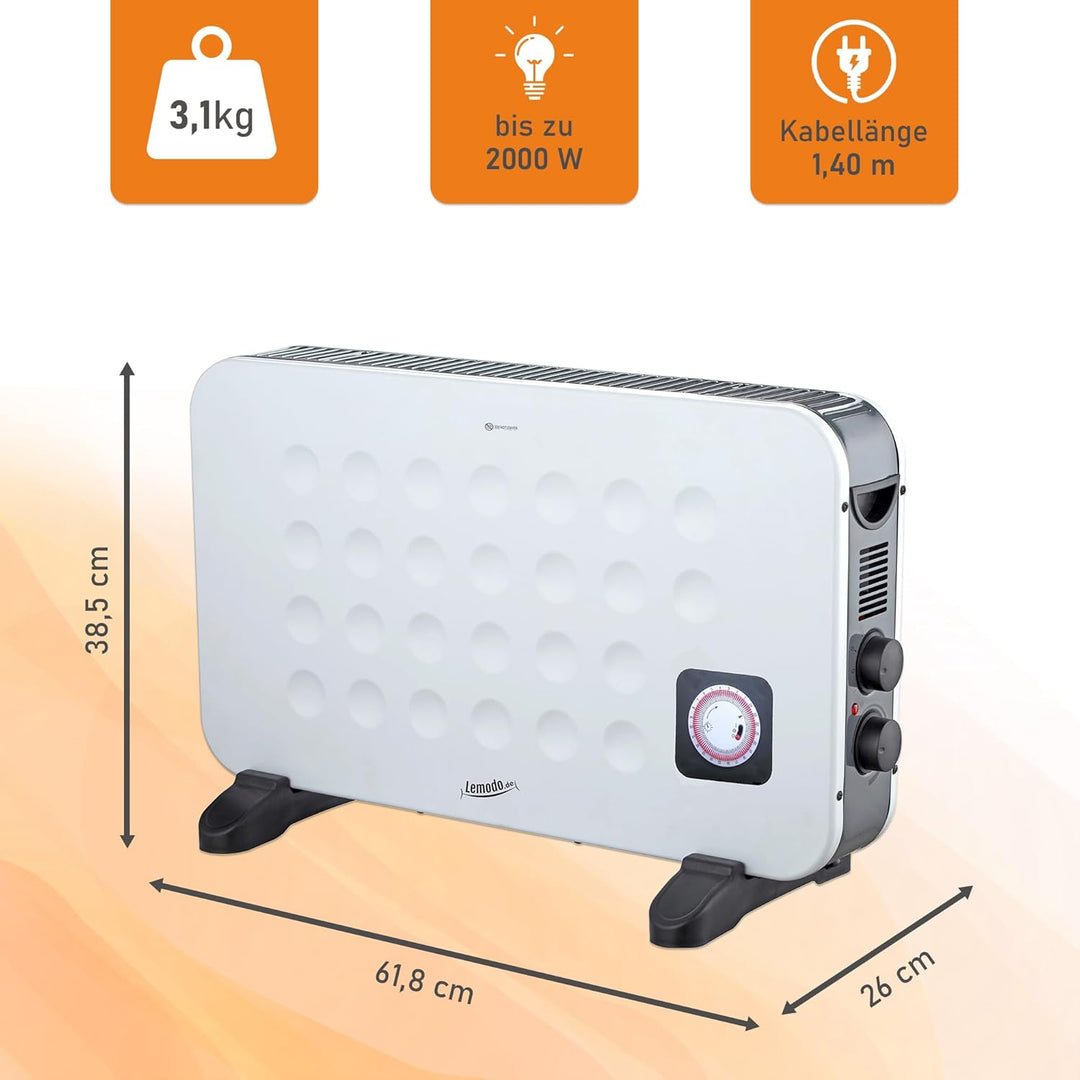 LEMODO mobile Elektroheizung - energiesparende Konvektor Heizung - Elektrische Heizung mit 2 Leistun