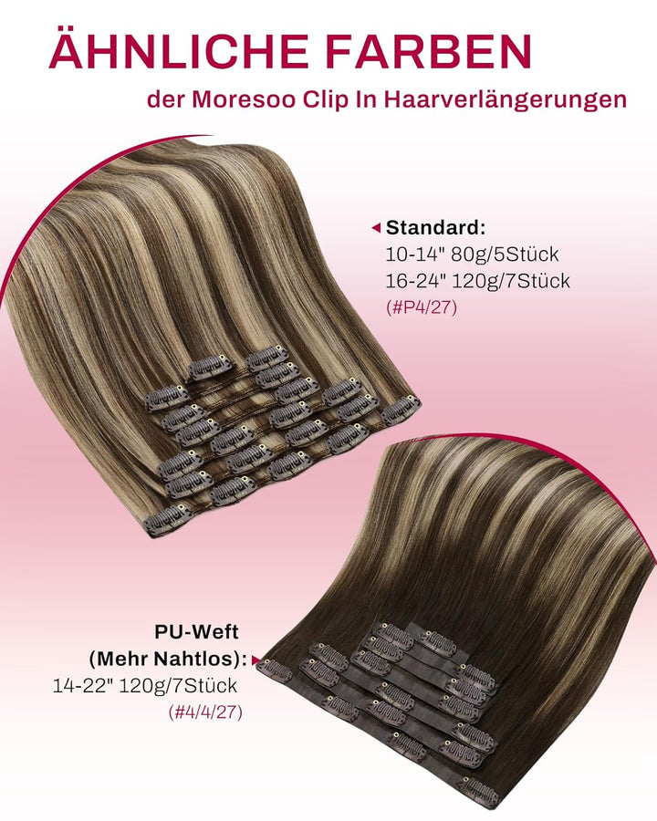Moresoo Echthaar Extensions Clip in Haarverlängerung Remy Echthaar Clip in Extensions Echthaar Dunke
