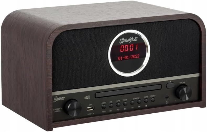 Retropolis Boston Wohnzimmer-Radio – Netzwerk DAB+ DIGITAL AM/FM USB-A Bluetooth CD LED – Vintage De