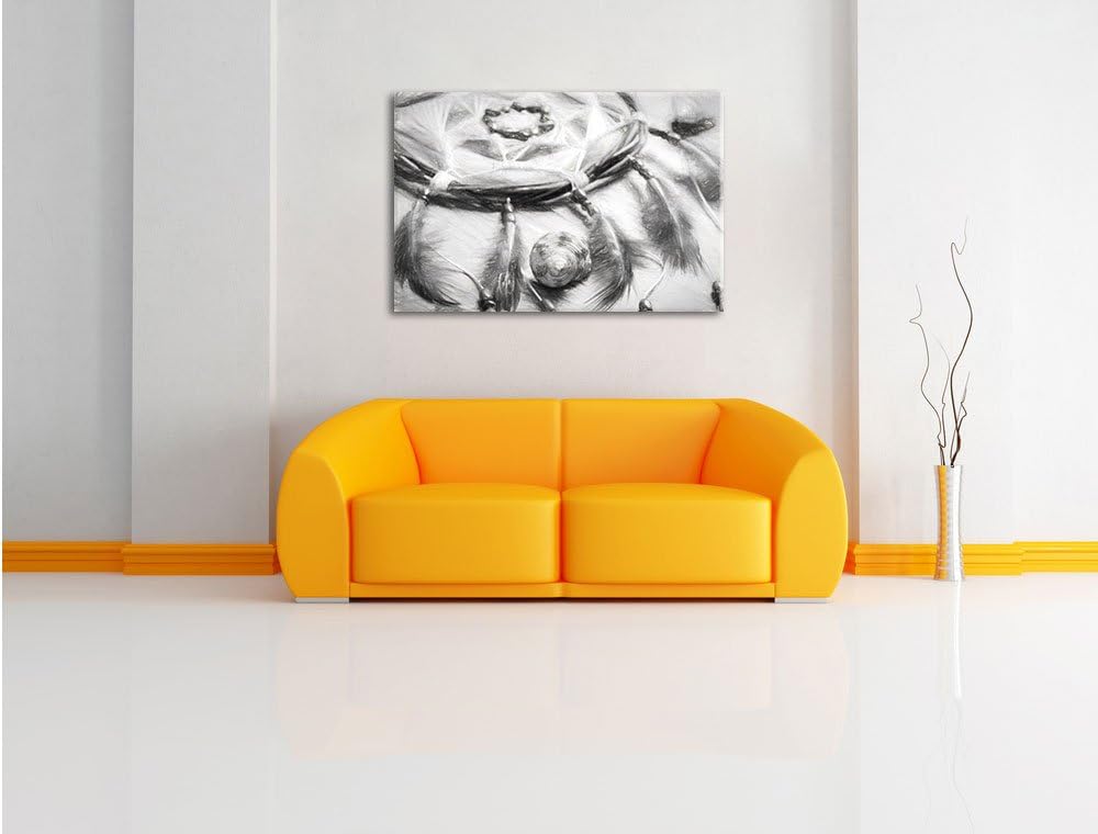 Pixxprint Traumfänger mit Federn als Leinwandbild/Grösse: 100x70 cm/Wandbild/Kunstdruck/fertig bespa