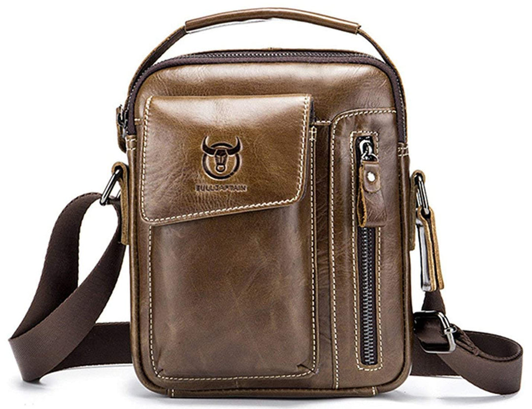 Herren Sling Bag Tasche Leder, BULLCAPTAIN echtes Leder Schultertasche Hochformat Umhängetasche Brus