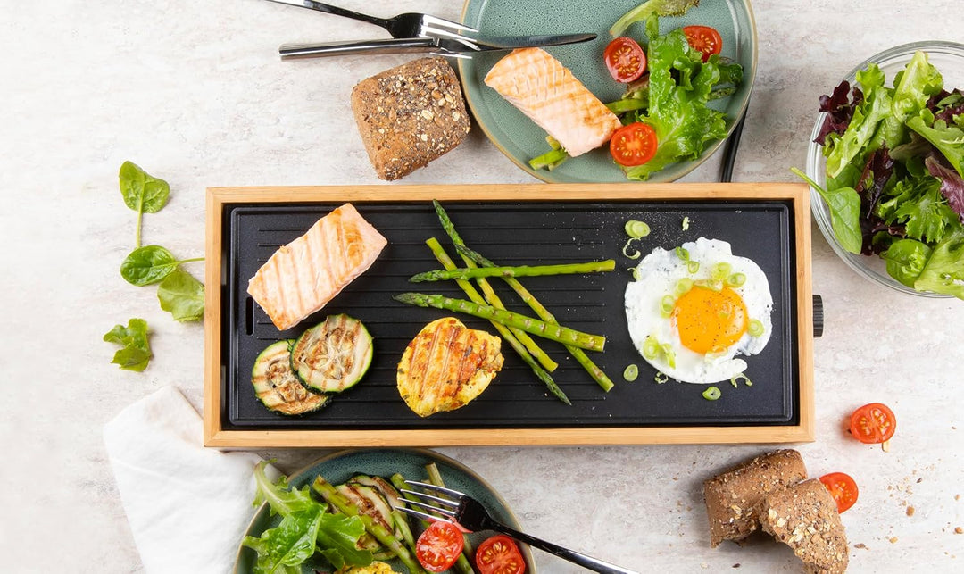 DOMO DO9270G Teppanyaki Grill Plate Bamboo Style - ‘Just Us’ Electric Plancha - Bambusholz - Beschic