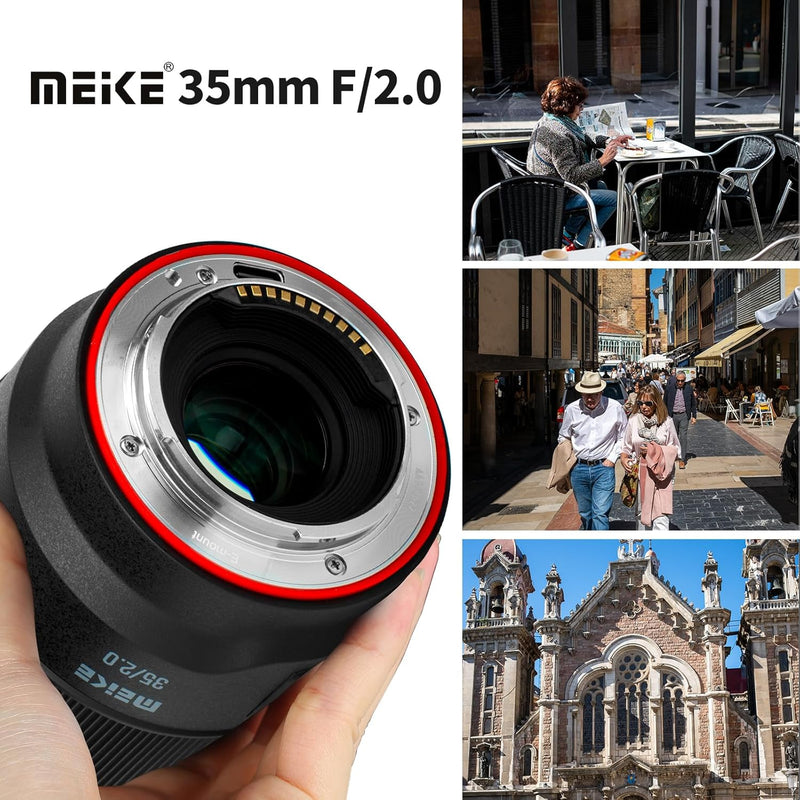 Meike 35mm F2.0 Autofokus Vollformat STM Schrittmotor Objektiv Kompatibel mit Sony E Mount Kameras A