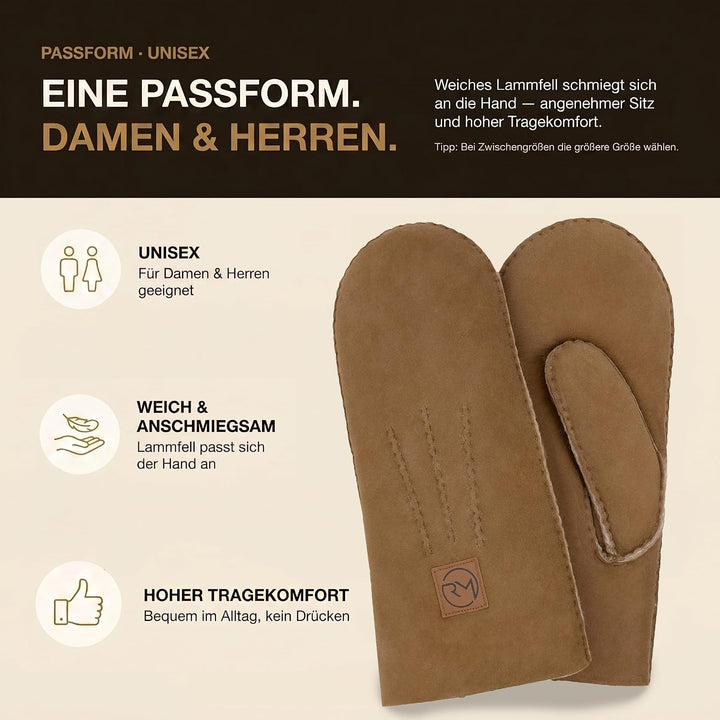 Rohn Moden Lammfell Fausthandschuhe Arber – Luxuriöse Fäustlinge für Damen und Herren, gefertigt aus