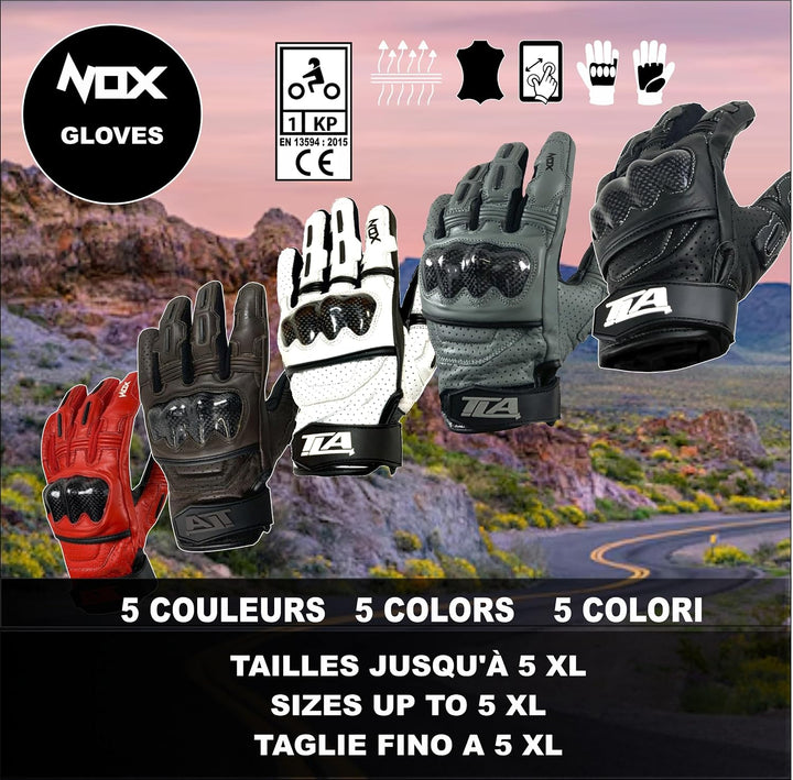 TLA NOX Leder-Motorradhandschuhe mit CE-geprüftem Knöchelschutz, Grössen bis 4XL für Männer und Frau