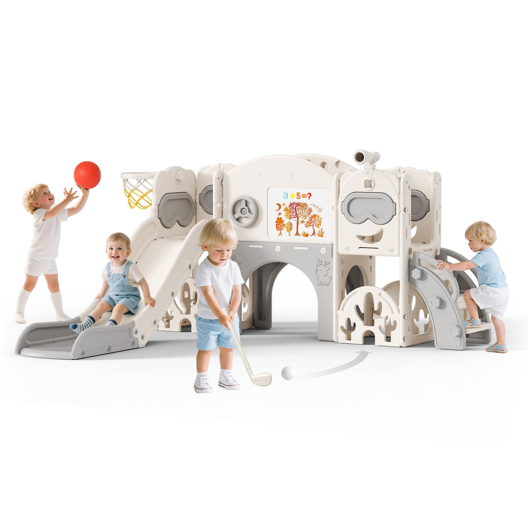 Kinderrutsche,extralange Rutschbahn,freistehende Kleinkindrutsche mit Basketballkorb, Kleinkindklett