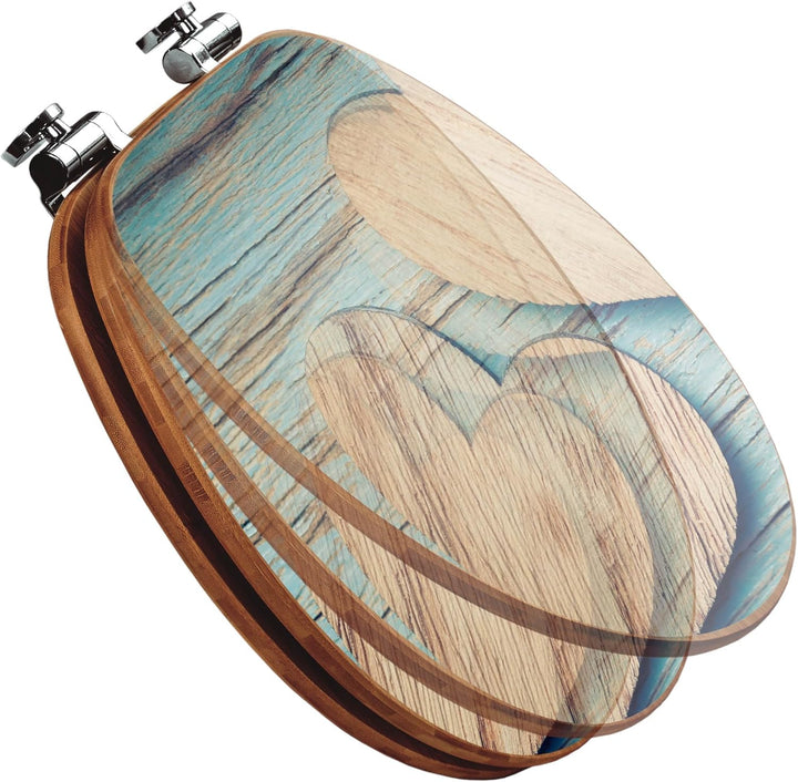 banjado® Design WC Sitz Bambus Absenkautomatik mit Motiv Holz Herzen/Toilettendeckel mit Absenkautom