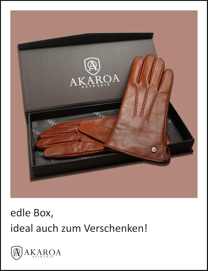 AKAROA ESTD 2019 Lederhandschuhe Damen ANN, Touchscreen Funktion, italienisches Leder, recyceltes St