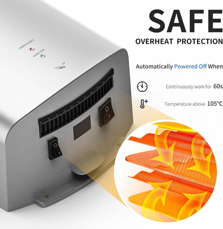 interhasa! Händetrockner automatischer Infrarotsensor handtrockner leise Gewerbe und Haushalt 1250W（