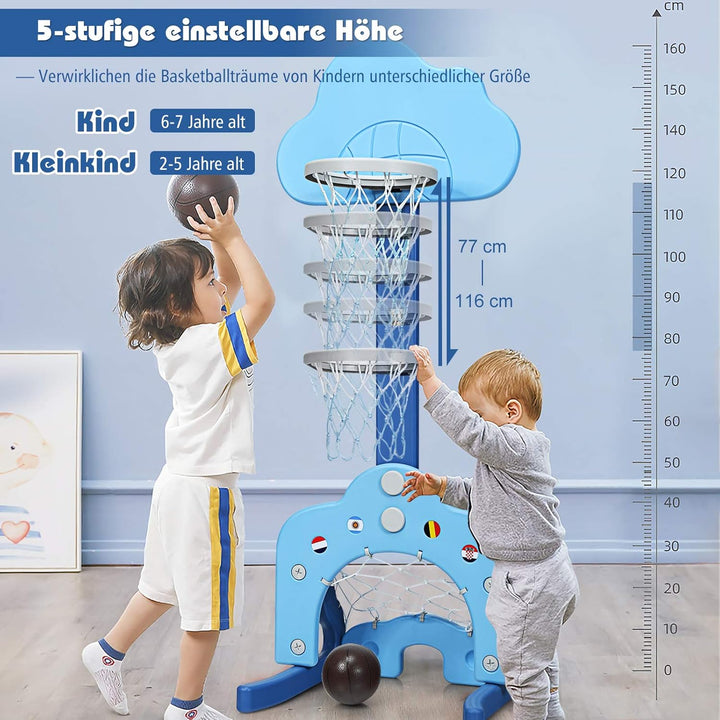 COSTWAY 3 in 1 Kinder Spielplatz, höhenverstellbarer Basketballkorb & Fussballtor & Golf, Basketball