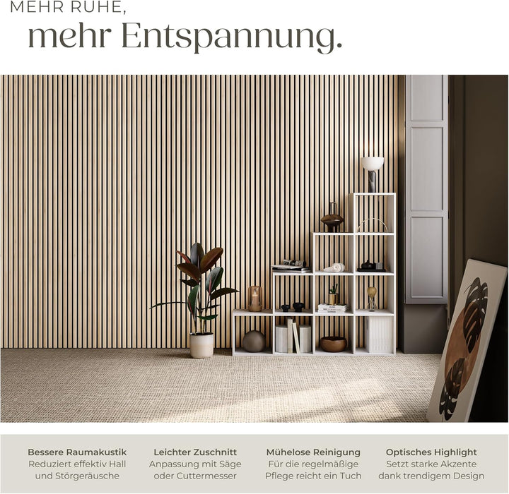 tectake® Akustikpaneele Echtholzfurnier 2er Set, effektiver Schallschutz, MDF Holzlamellen, Schalldä