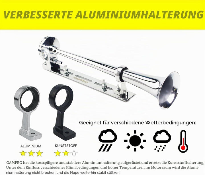 12 V 150 dB Lufthupe, 45,7 cm, Chrom, Zink, Einzeltrompete, LKW, Lufthupe, mit Halterung, für alle 1
