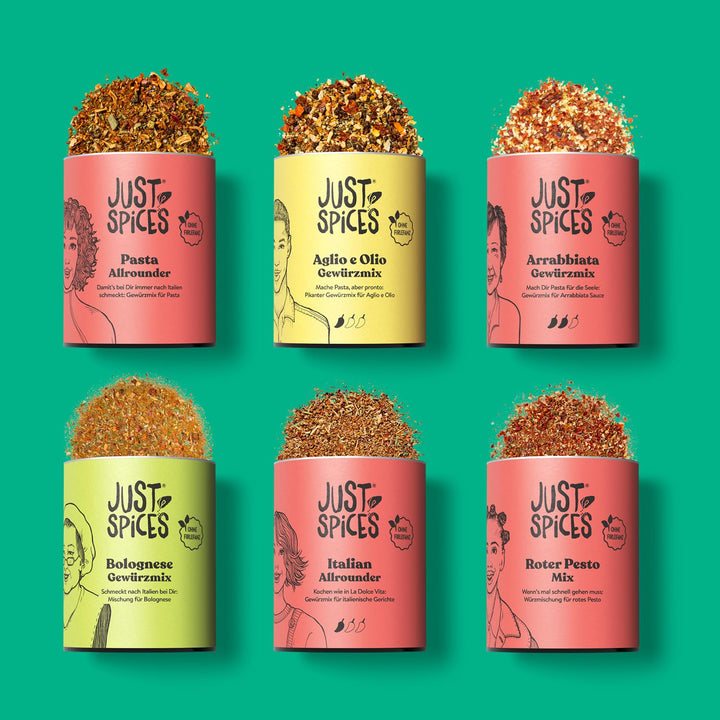 Just Spices Pasta Gewürzbox I 6 Gewürzmixe für Pasta, Sossen & italienische Klassiker I In Geschenkb