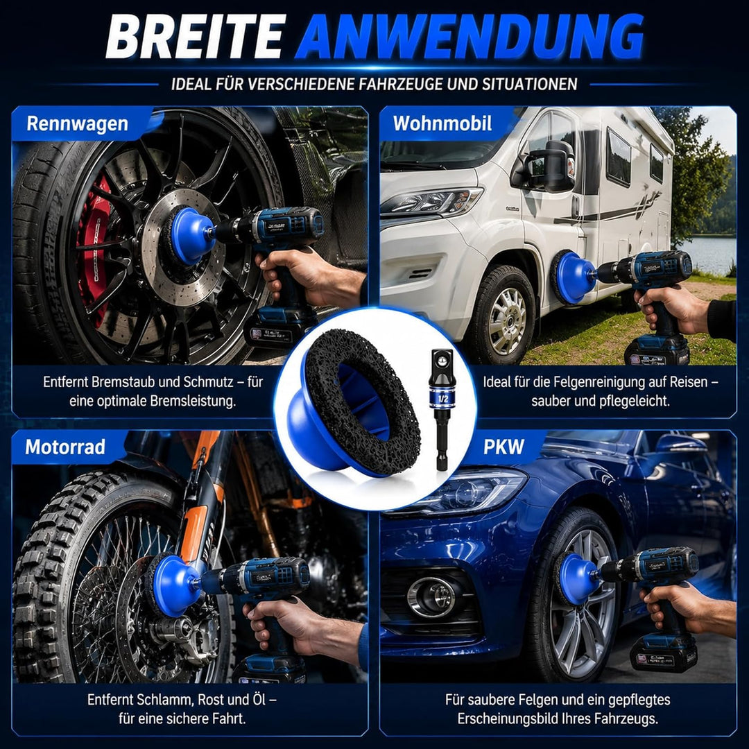 Radnaben Bürste für Auto, Innen-Ø 90mm Aussen-Ø 150mm, 2 Stück Schleifrad mit 1/2 Zoll Vierkantantri