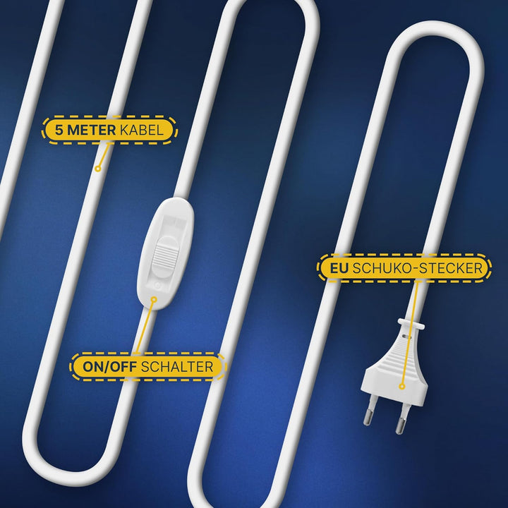 Bestlivings Mobiler Deckenventilator Weiss (5m XXL Kabel) mit Stecker und Schalter, 220V-240V / 5 Wa