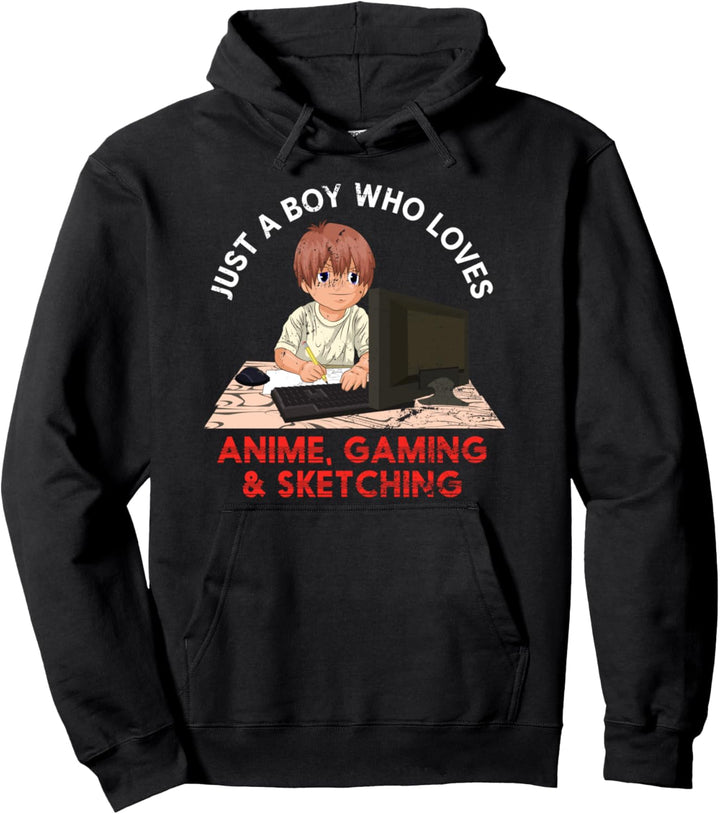 Nur ein Junge der Anime Gaming und Zeichnen liebt Anime Pullover Hoodie