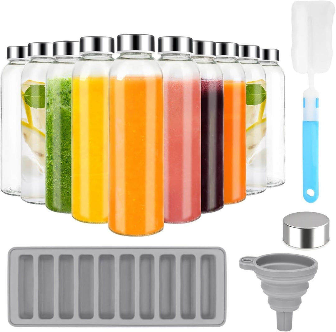 KAHEIGN 10Pcs Glasflaschen mit Deckel, 540ml Wiederverwendbar Glas Wasserflasche mit Edelstahlkappe,