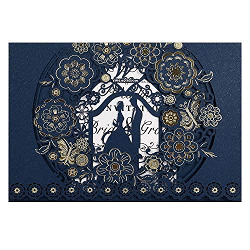 CYSKY Hochzeit Einladungskarte 50 Stück Laser Geschnittene Hochzeitseinladungen Kit mit leerem bedru