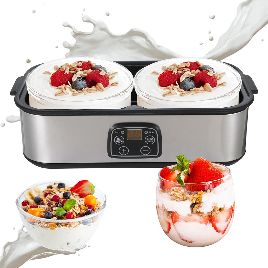 2L Joghurtbereiter,Joghurtmaschine mit 2 Gläsern,Joghurt Maker mit Temperatursteuerung und Time, mul