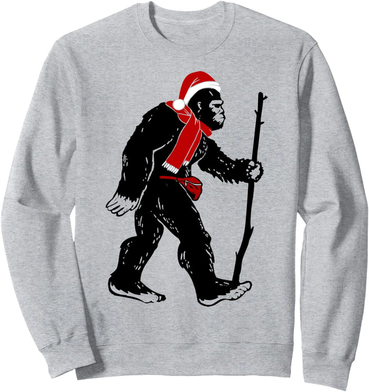Bigfoot Walking Santa Hat Christmas Sweatshirt