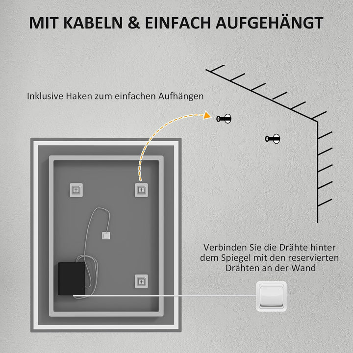 HOMCOM Badspiegel mit Beleuchtung 90x70 cm LED Spiegel Wandspiegel mit Memory-Funktion 3 Lichtfarben