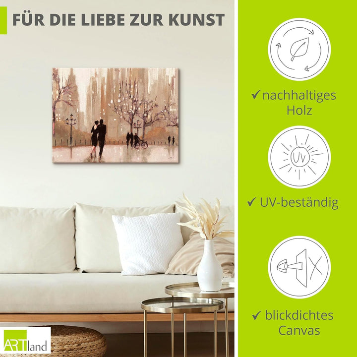 ARTland Leinwandbilder Wandbild Bild auf Leinwand 80x60 cm Wanddeko Liebespaar Liebe Stadt Paar Male
