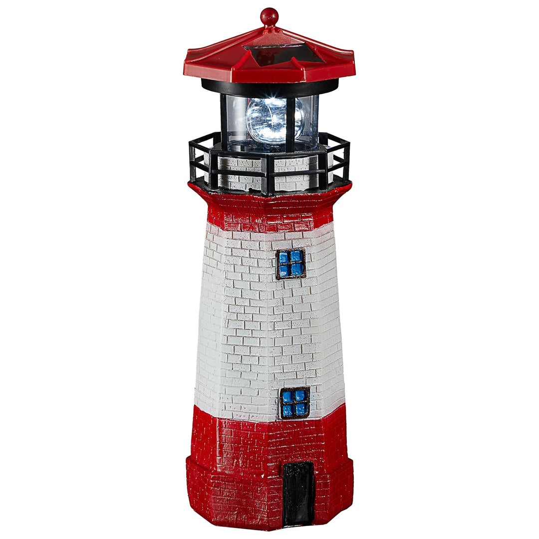 Cepewa LED Solar Leuchtturm | H28cm rot weiss | Gartendeko Leuchtfeuer Turm Leuchtfeuer Solarbeleuch
