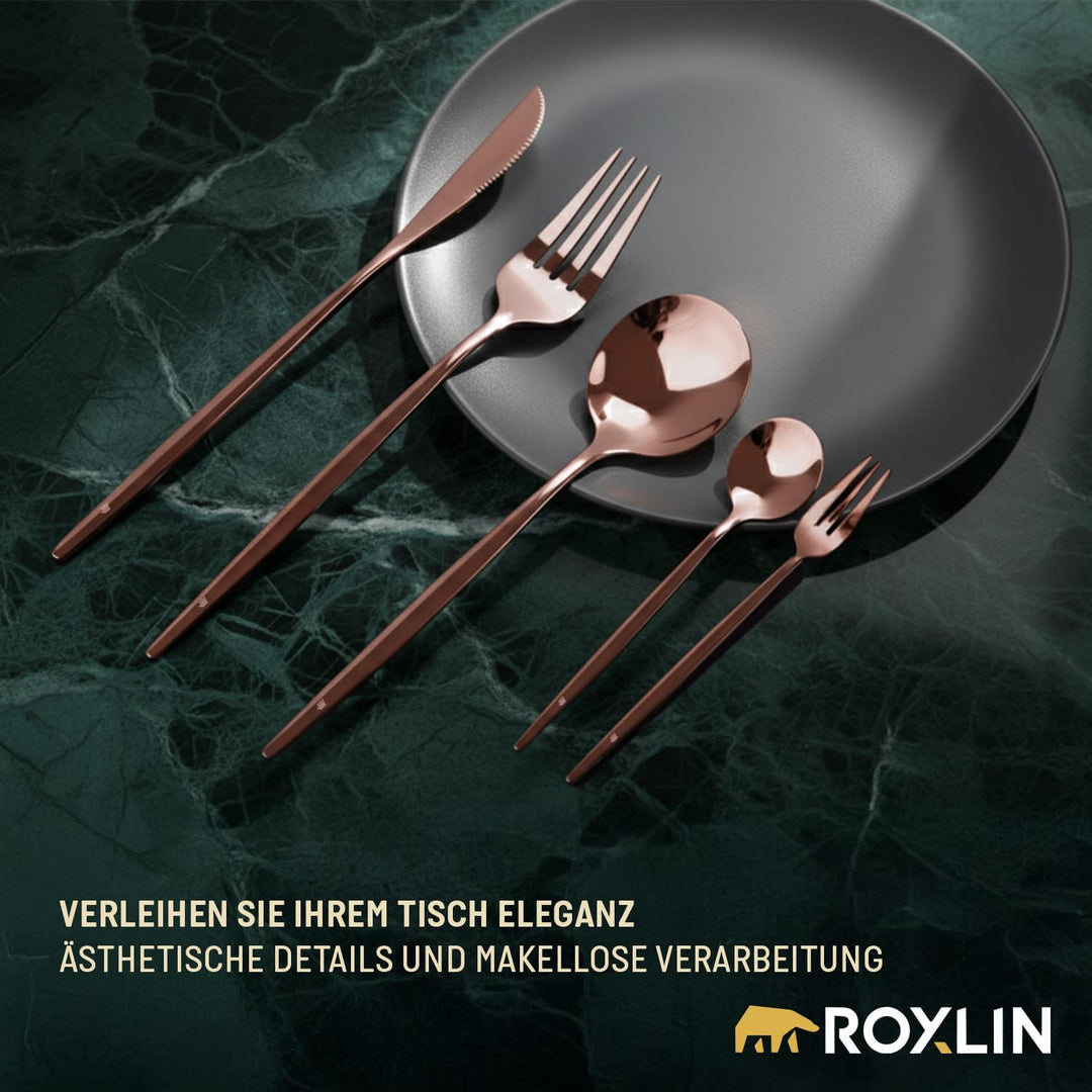 ROXLIN Premium Besteckset, 30-teilig, Gold, Edelstahl, Spülmaschinenfest, Elegantes Design, Tafelbes