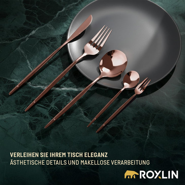 ROXLIN Premium Besteckset, 30-teilig, Gold, Edelstahl, Spülmaschinenfest, Elegantes Design, Tafelbes
