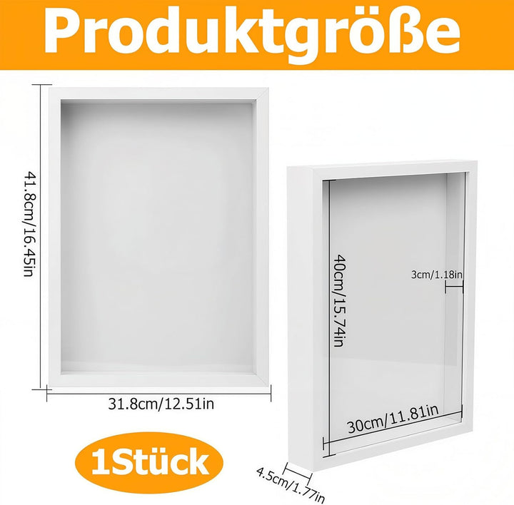 3D Bilderrahmen Zum Befüllen, 30 x 40 cm Bilderrahmen Tief Hölzern Bis 3cm, Tiefer Bilderrahmen Zum