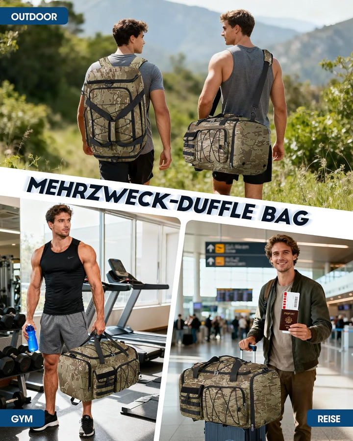 RAINSMORE 45L Sporttasche Herren Damen, 3-IN-1 Reisetasche mit Schuhfach Nassfach, Wasserdicht Gym D
