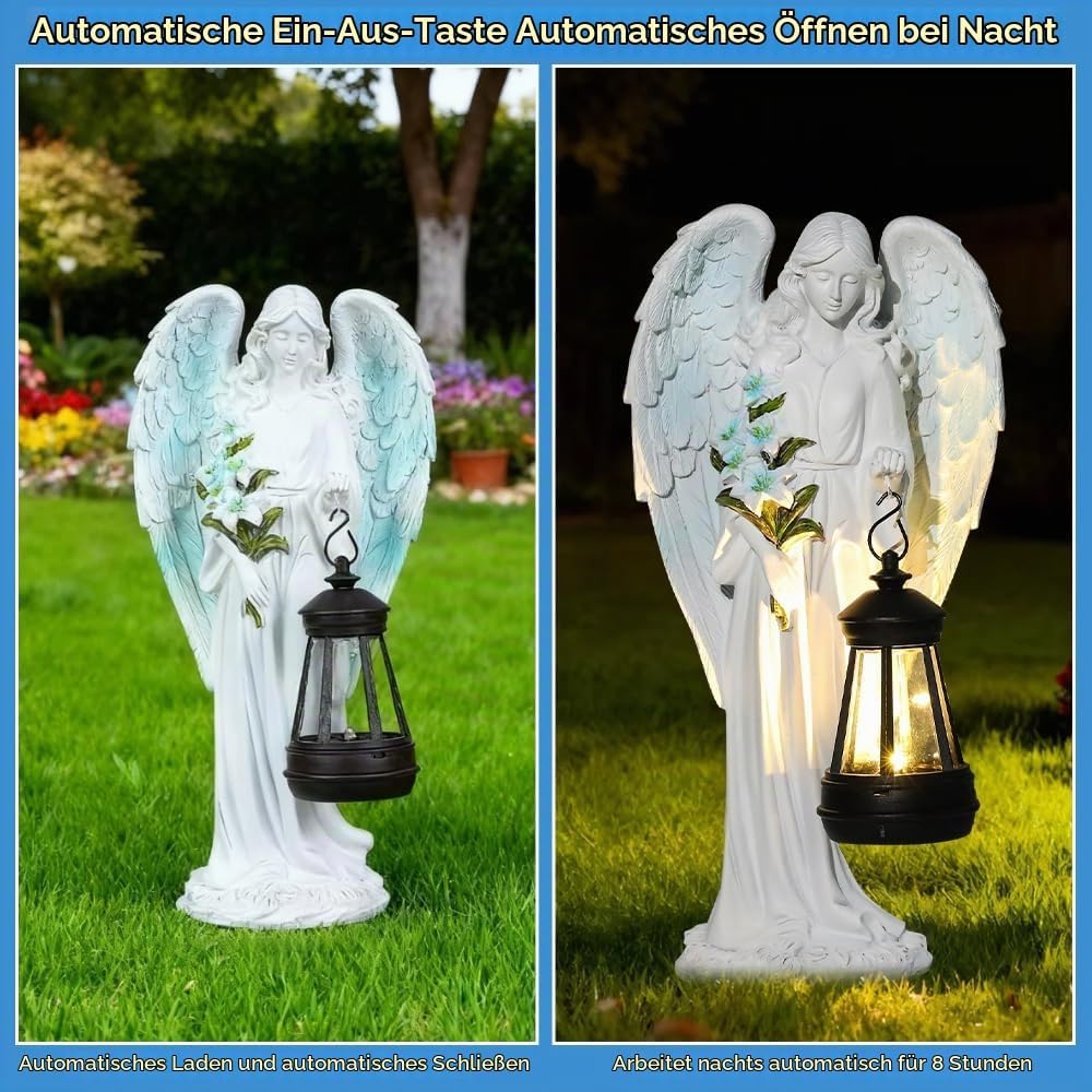 Solar Engel Gartenstatuen, Wetterfest Grabschmuck, LED Fairy Engel Figur, Gartenstatue Geschenke, 31