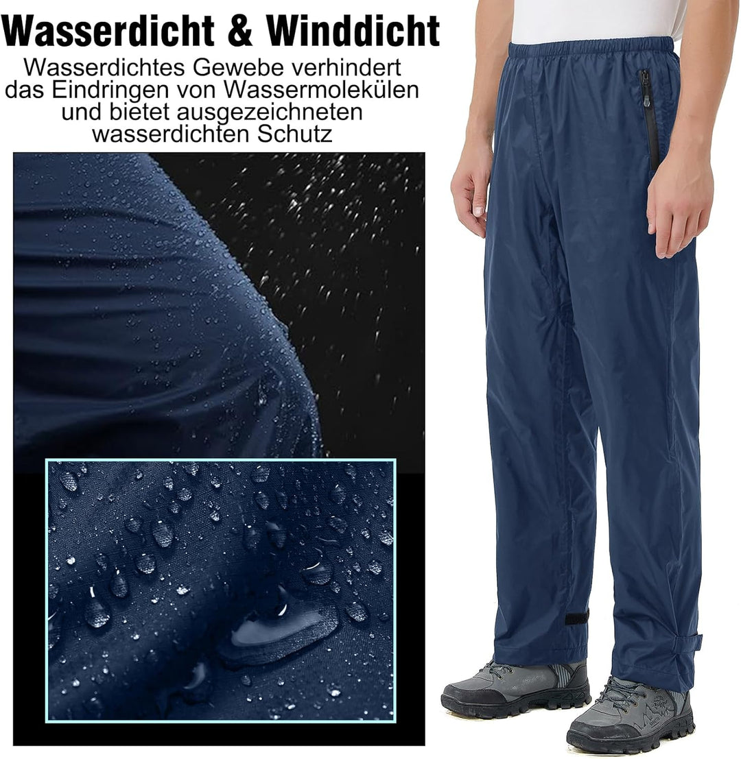Regenhose Herren Fahrrad Leichte wasserdichte Winddichte Outdoorhose zum Wandern Camping Trekkinghos