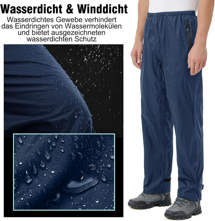 Regenhose Herren Fahrrad Leichte wasserdichte Winddichte Outdoorhose zum Wandern Camping Trekkinghos