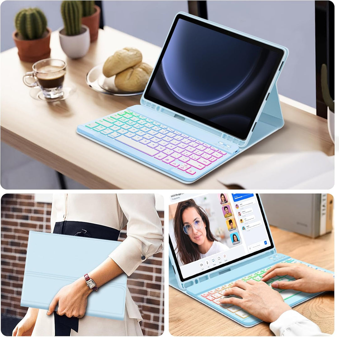 Bettdow für Samsung Galaxy Tab S9 FE+/S9+ 2023 Tastatur Hülle, Blau (Italienisch), Blau