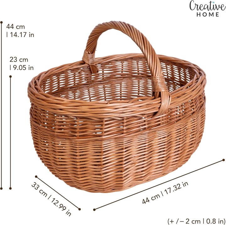 Creative Home Grosser Picknickkorb Weidenkorb mit Henkel | Einkaufskorb | 44 x 33 x 36 cm | Gross un