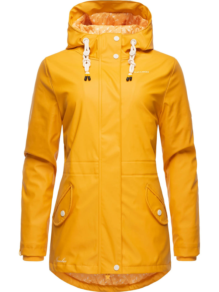 Navahoo Damen Übergangsjacke Regenmantel wasserdicht lang warm gefüttert mit Kapuze Oceans Heart XS-