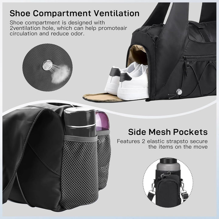 Sporttasche Damen - Sporttasche mit Schuhfach und Nassfach - Gym Tasche Leicht Wasserabweisend - Rei