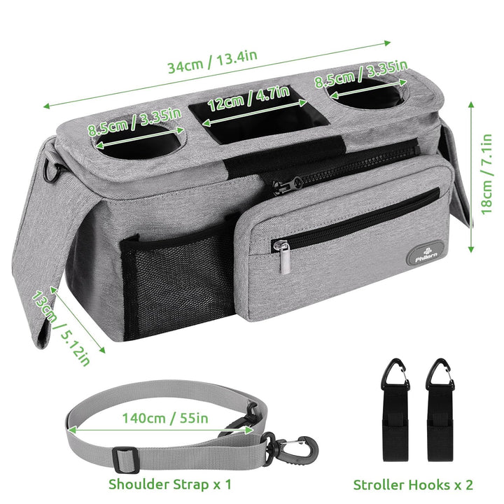 Philorn Kinderwagen Organizer mit Isolierten Getränkehalter/Kaffeehalter, Universal Buggy Kinderwage