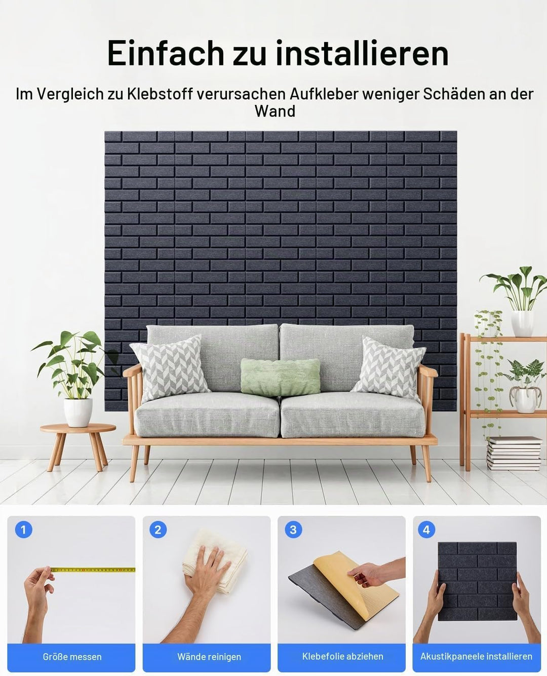 Soundsbay Akustikplatten selbstklebend 12 Stück, schalldämmung Schallschutz Wand hoher Dichte Ziegel