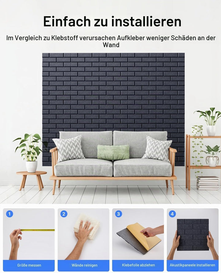Soundsbay Akustikplatten selbstklebend 12 Stück, schalldämmung Schallschutz Wand hoher Dichte Ziegel