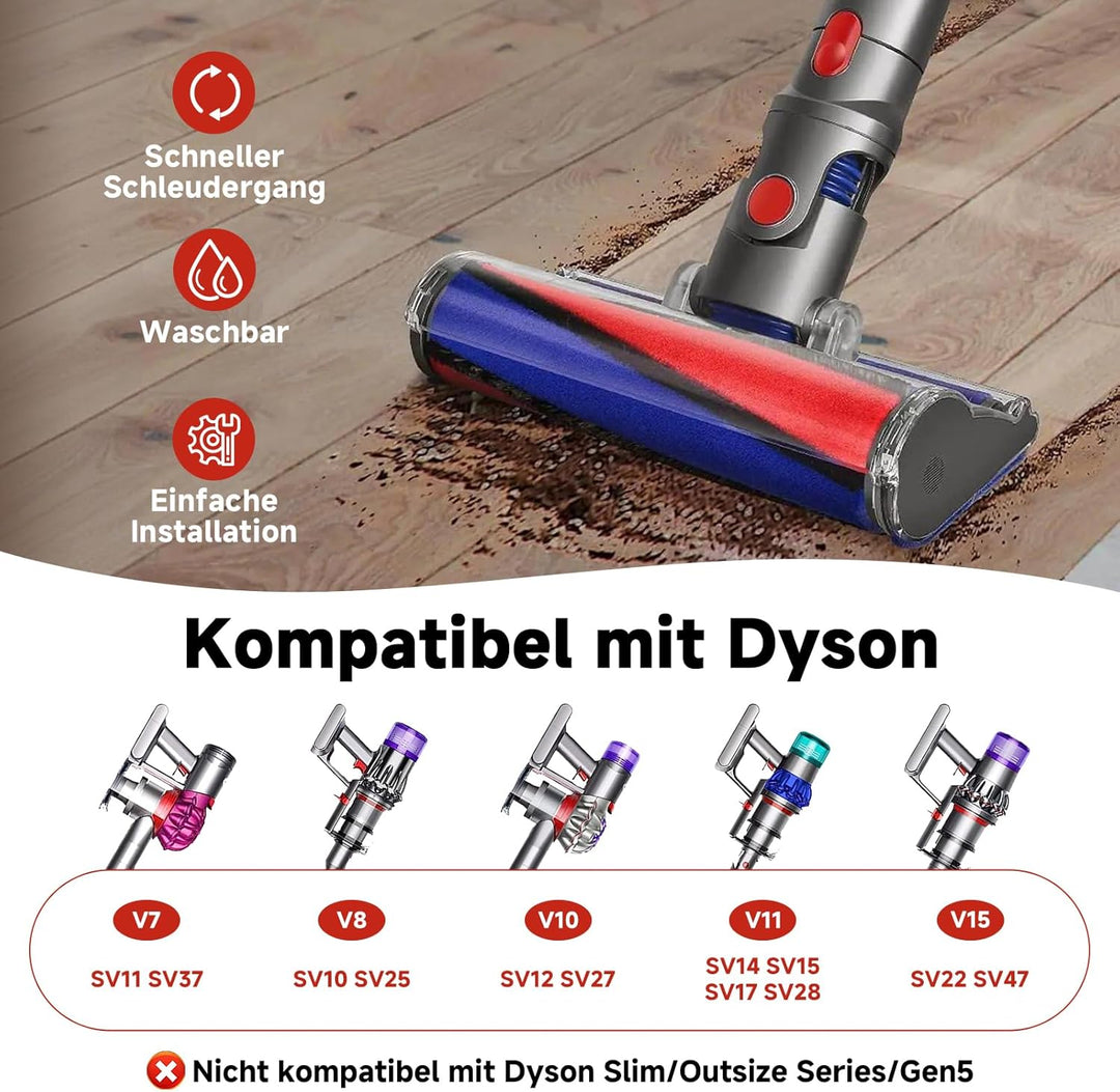 V11 Bodendüse für Dyson V15/V10/V8,bürste für dyson SV10/SV12/SV14, Harte Böden ersatzbürste,Soft Ro