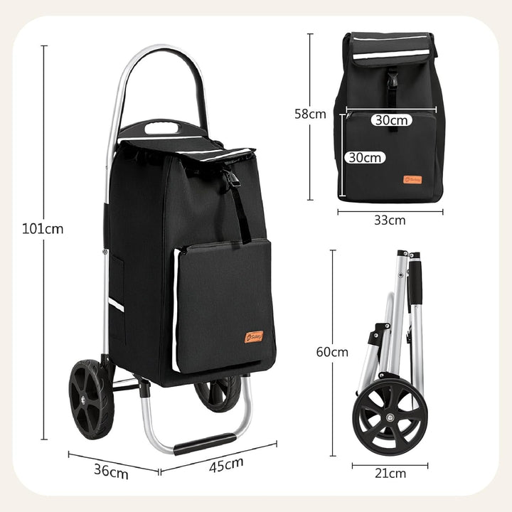 Sekey Einkaufstrolley klappbar, 50L Einkaufstasche mit Kühlfach, Aluminiumrahmen, Faltbarer Einkaufs