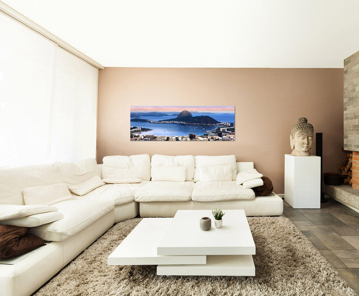 Paul Sinus Art Panoramabild auf Leinwand und Keilrahmen 150x50cm Rio De Janeiro Zuckerhut Meer Boote