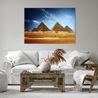 Bilder auf Leinwand 100x70cm Leinwandbild mit Rahmen Pyramide Wüste Sand Gross Wanddeko Bild Schlafz