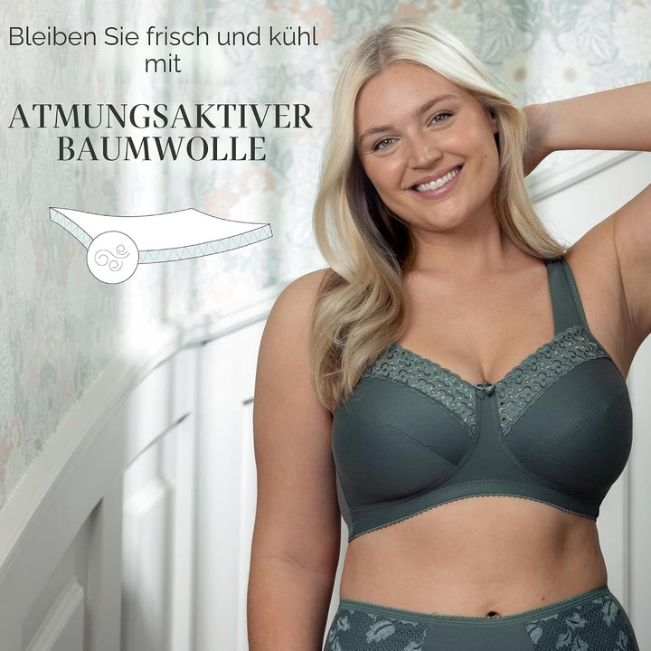 Miss Mary of Sweden - Broderie Anglaise, BH ohne Bügel für Damen, Baumwoll-BH, Bequeme Vollschalen-B