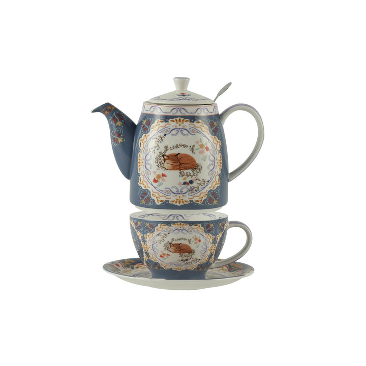 London Pottery Teekannen-Set aus Knochenporzellan, Teekanne und Servierset für einen, Tiermuster, Te
