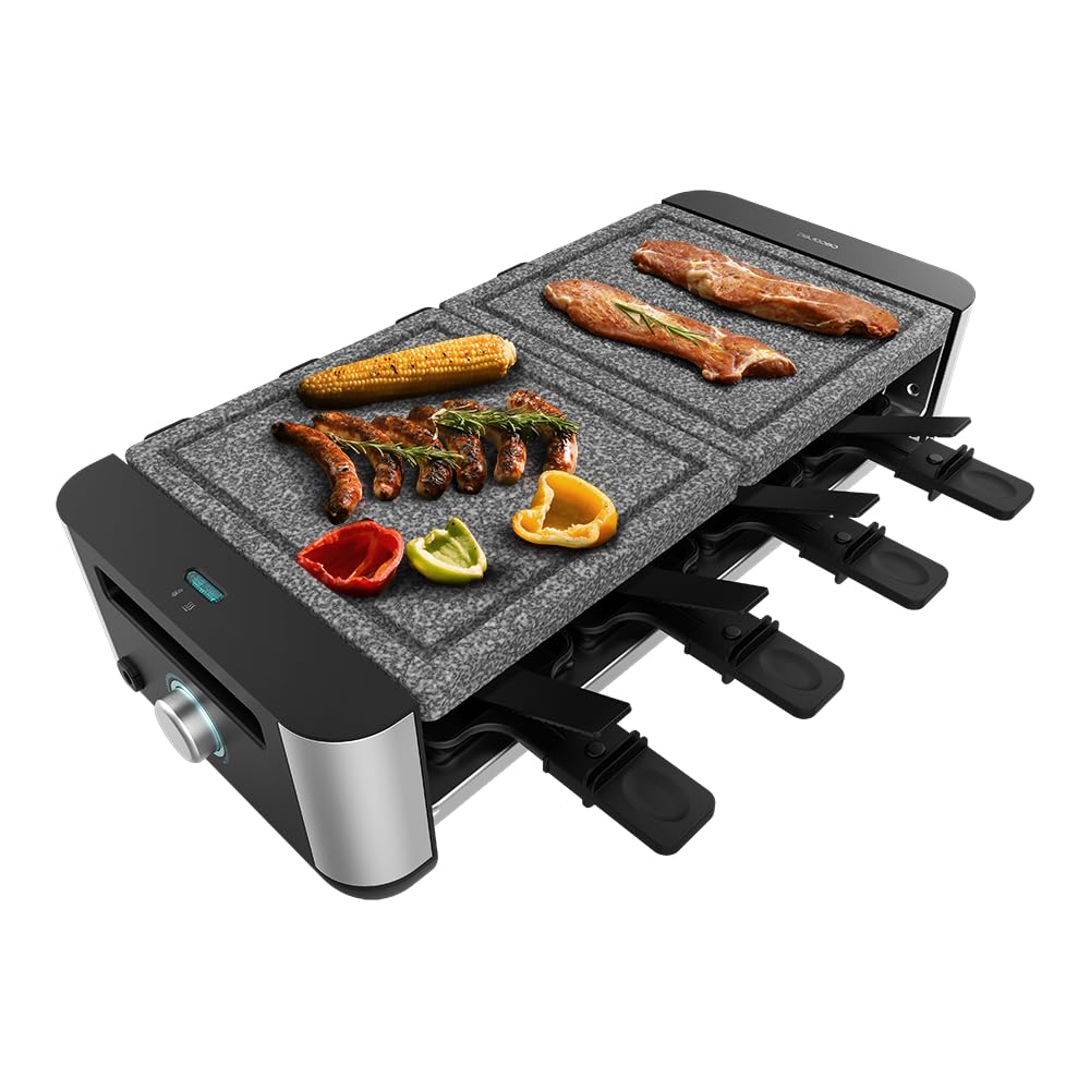 Cecotec Raclette Cheese&Grill 16000 Inox AllStone, 8 Personen, 1400 W Grill, einstellbares Thermosta
