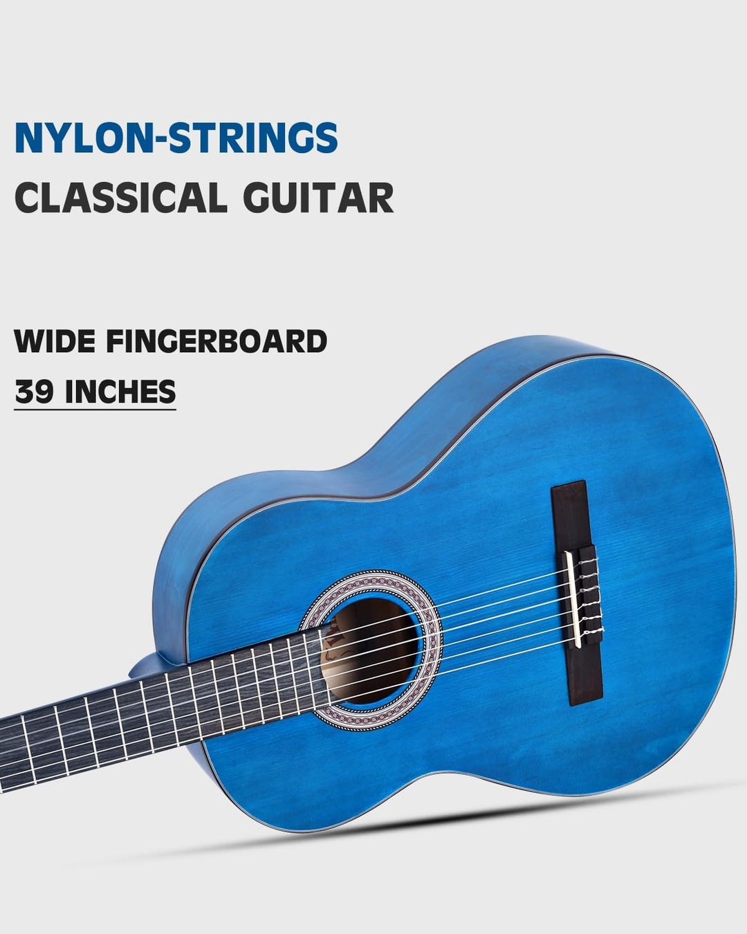 Winzz Konzertgitarre 4/4 Erwachsene, Klassische Gitarre für Anfänger 39 Zoll, Blau, Blau